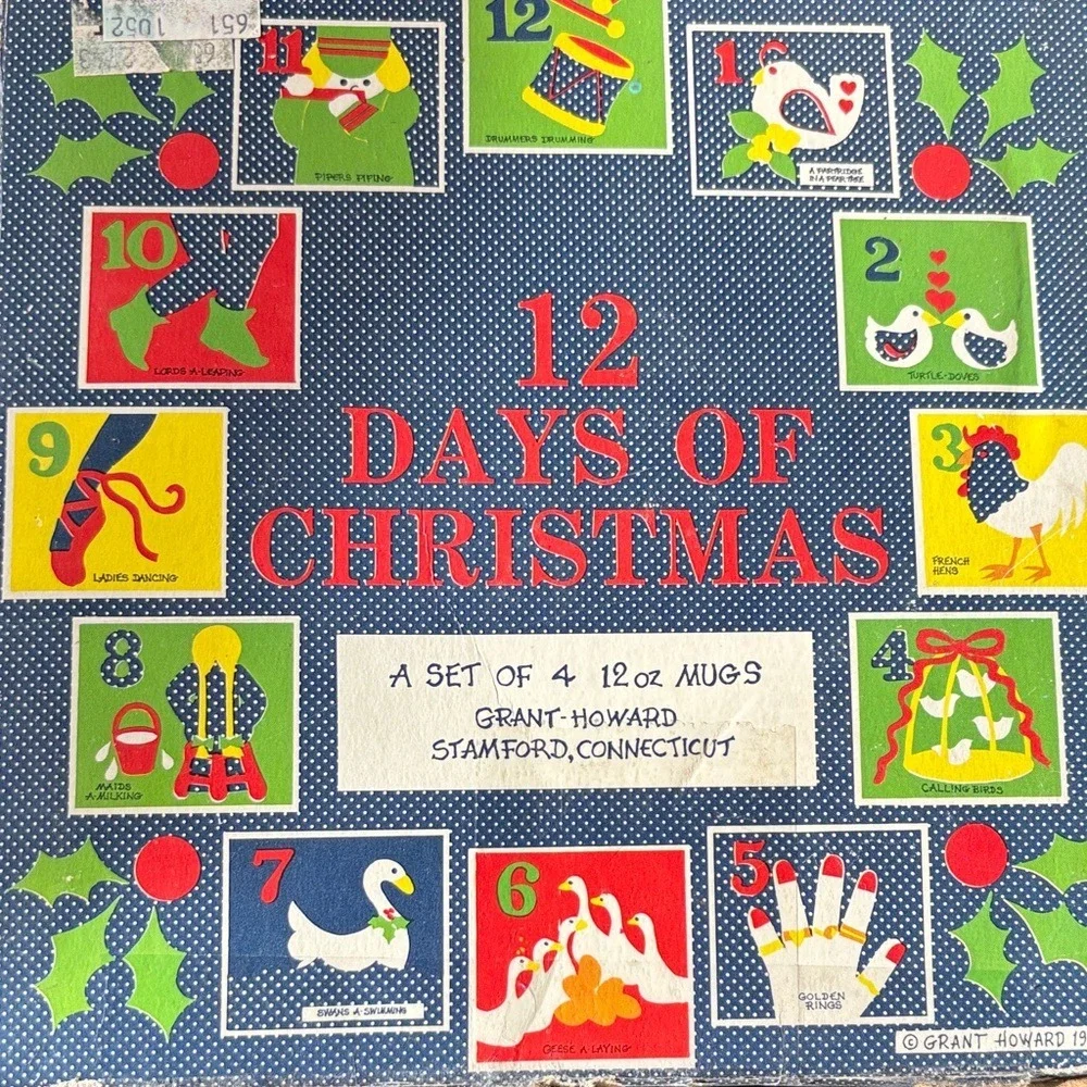 Vintage Grant Howard‎ 12 Days of Christmas Mug Set of 4 12oz Multicolor 1983